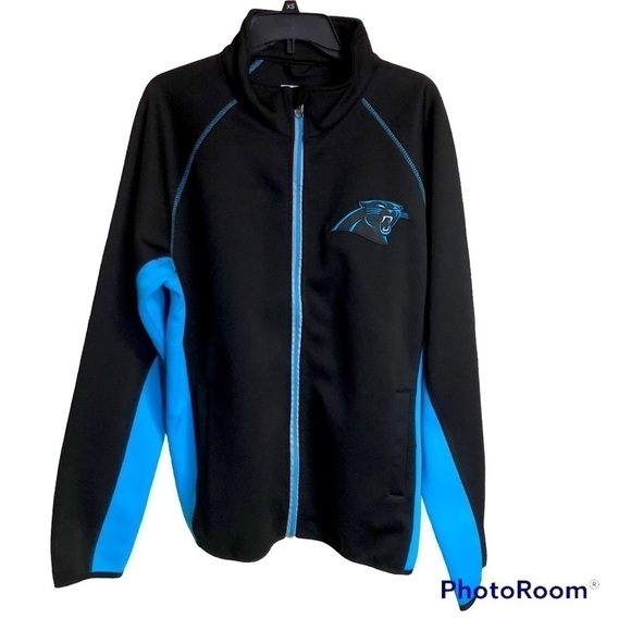 𝅺nfl by G-111 Apparel Group Zip Jacket Black Blue Carolina Panthers size L - Picture 1 of 8